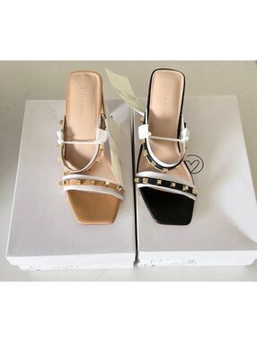 The Drop Tan Black Gold Studded Slip On Heels Bundle Size 8